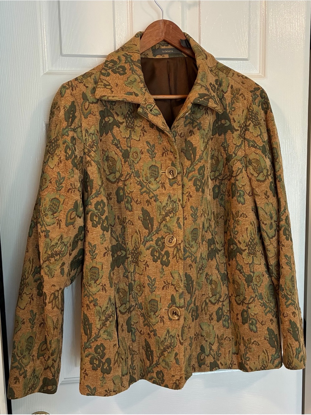 Liz Claiborne plus 1X Floral Tapestry Blazer 80’s, 90’s vintage office tan green